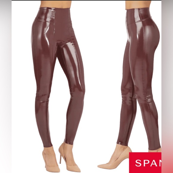 NEW SPANX LIQUID LEATHER PULL ON PANTS RUBY RED TIGHT LEGGINGS PANTS SZ XS - Picture 3 of 7